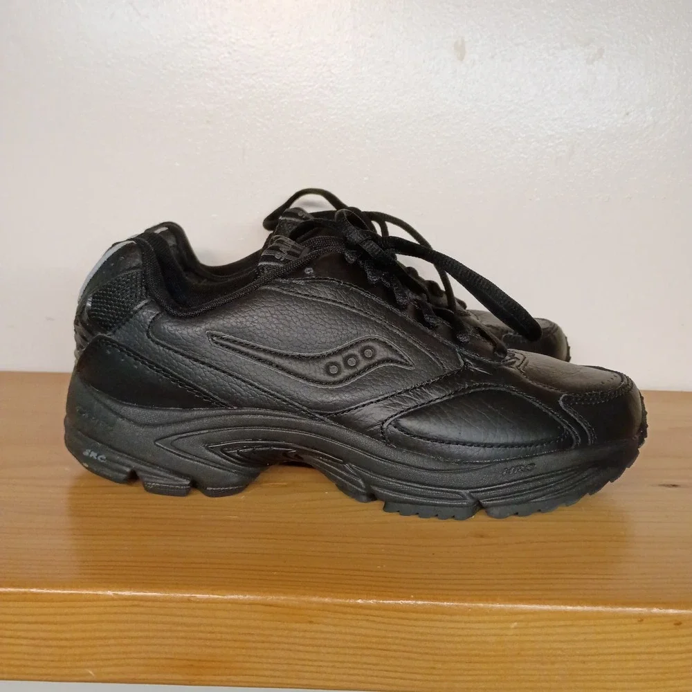 Saucony Women's‎ 7.5 W Grid Omni Walker Running Shoes Sneaker Black Leather Wide
